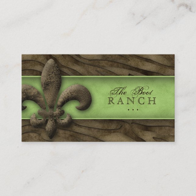 Fleur de Lis Business Card Zebra Vintage Lime (Front)