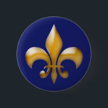 Fleur de Lis Button in Navy and Gold<br><div class="desc">This button features a gold fleur de lis symbol on a navy blue background. Makes a great gift.</div>