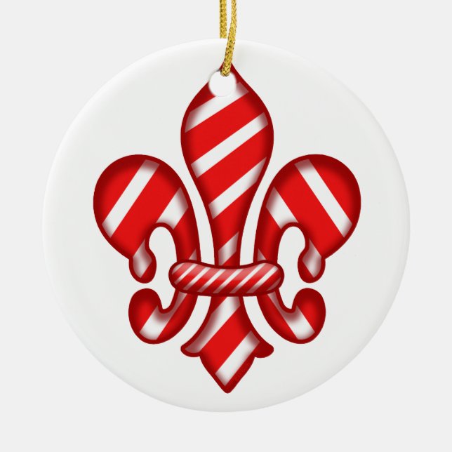 Fleur de lis Candy Cane Ceramic Tree Decoration (Front)