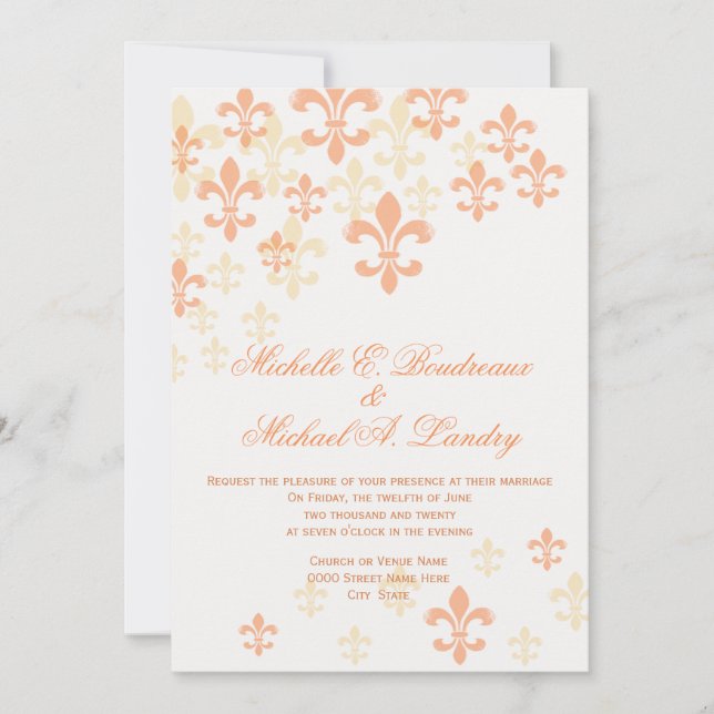 Fleur de Lis Cascade Informal Wedding 3 Invitation (Front)