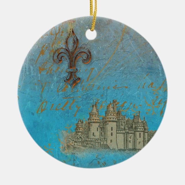 Fleur de lis Castle Christmas Ornament (Front)