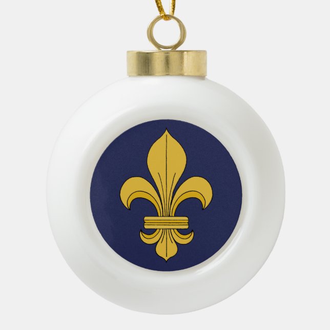 Fleur-de-lis Ceramic Ball Christmas Ornament (Front)