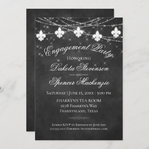 Fleur de Lis Charcoal Lights   Engagement Party Invitation
