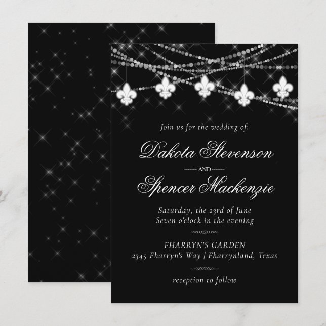 Fleur de Lis Charcoal Lights | Minimalist Wedding Invitation (Front/Back)
