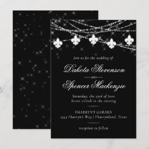 Fleur de Lis Charcoal Lights Minimalist Wedding Invitation