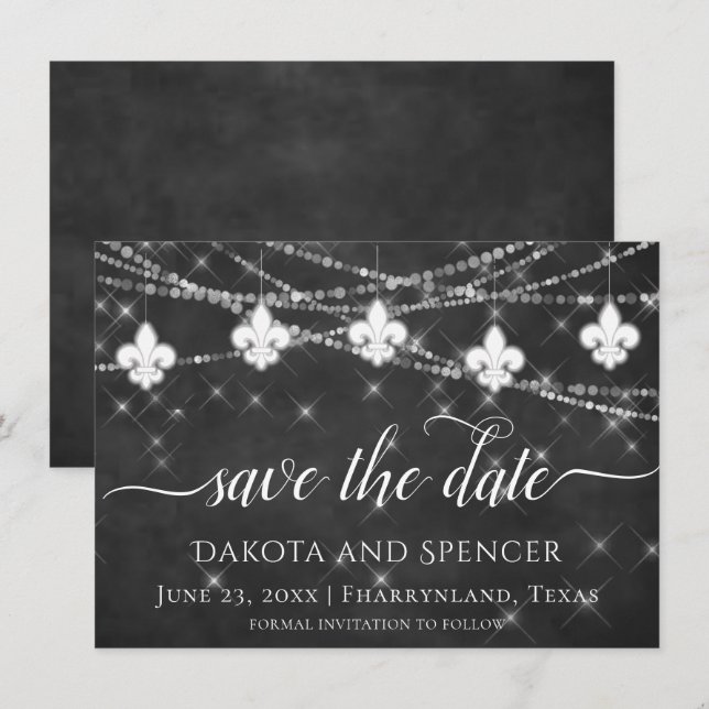 Fleur de Lis Charcoal Lights | Minimalist Wedding Save The Date (Front/Back)