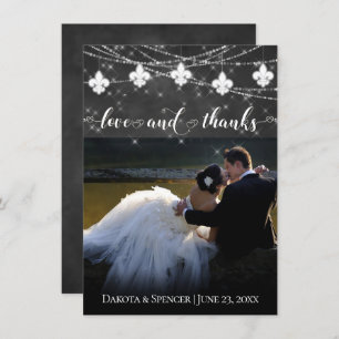 Fleur de Lis Charcoal Lights   Photo Heart Love Thank You Card