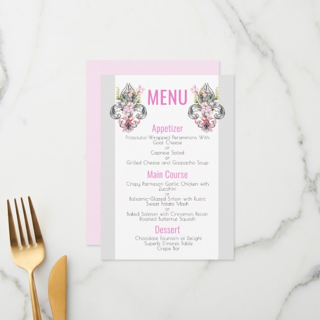 Fleur de lis | Cherry Blossom 4.5" x 6.25" Menu (Front/Back In Situ)