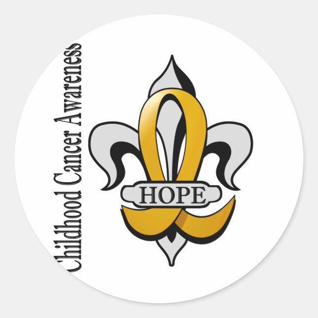 Fleur De Lis Childhood Cancer Hope Classic Round Sticker (Front)