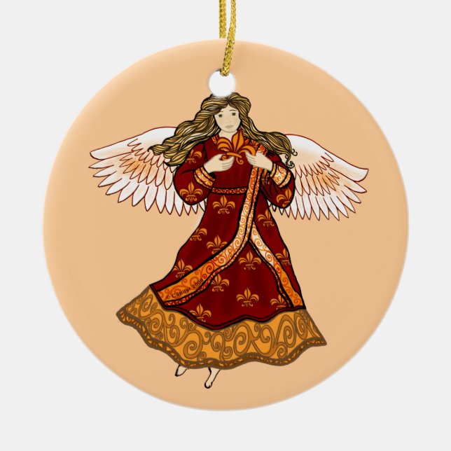 Fleur de lis Christian angel  Ceramic Tree Decoration (Front)