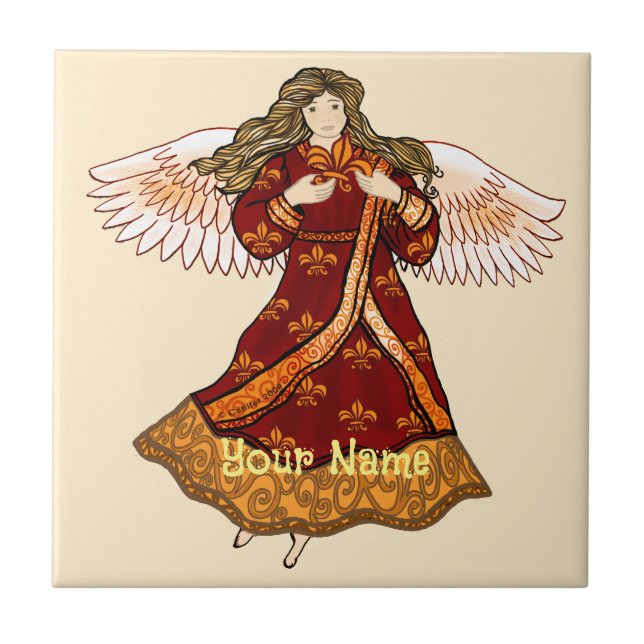 Fleur de lis Christian angel  Tile (Front)