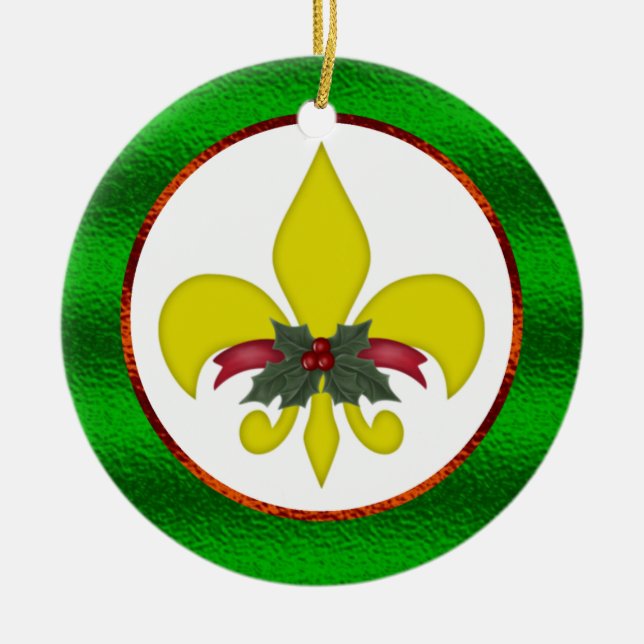 Fleur-de-Lis Christmas Ceramic Tree Decoration (Front)
