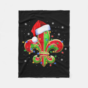 Fleur De Lis Christmas Ornament With Santa Hat Xma Fleece Blanket