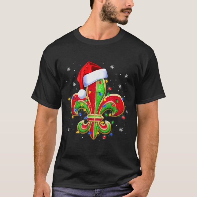 Fleur De Lis Christmas Ornament With Santa Hat Xma T-Shirt (Front)