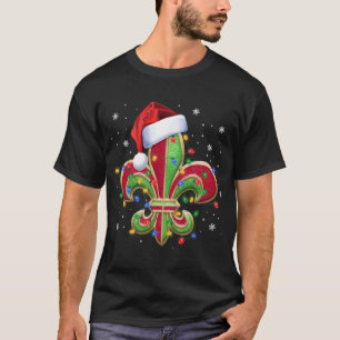 Fleur De Lis Christmas Ornament with Santa Hat Xma T-Shirt