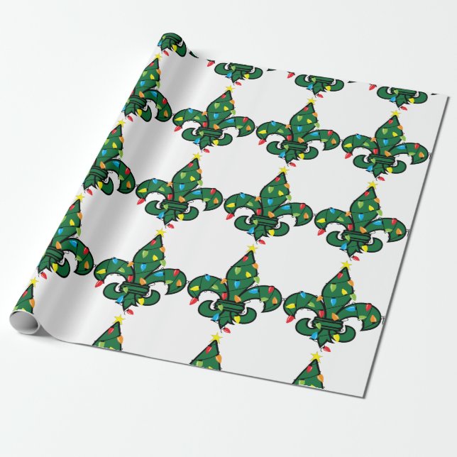 Fleur De Lis Christmas Wrapping Paper (Unrolled)