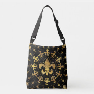 Fleur-de-lis - circular ornament - Gold and black Crossbody Bag