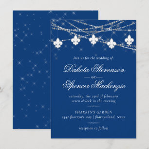 Fleur de Lis Classic Blue Lights Jewel Wedding Invitation