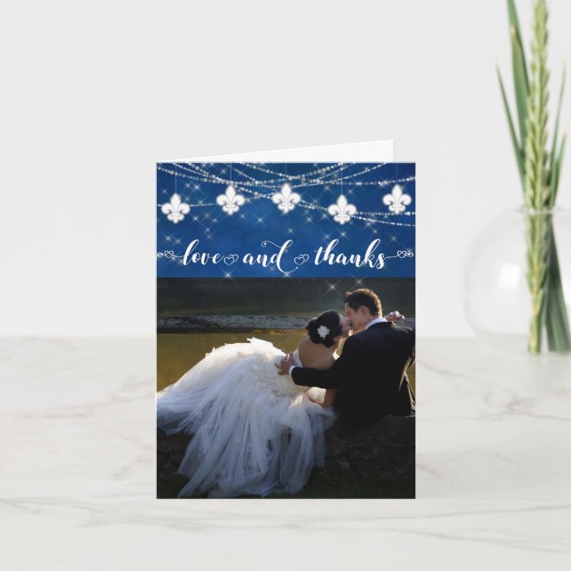 Fleur de Lis Classic Blue Lights | Photo Love and Thank You Card (Front)