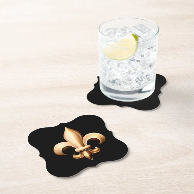 Fleur De Lis Coasters - Black & Gold (Insitu)