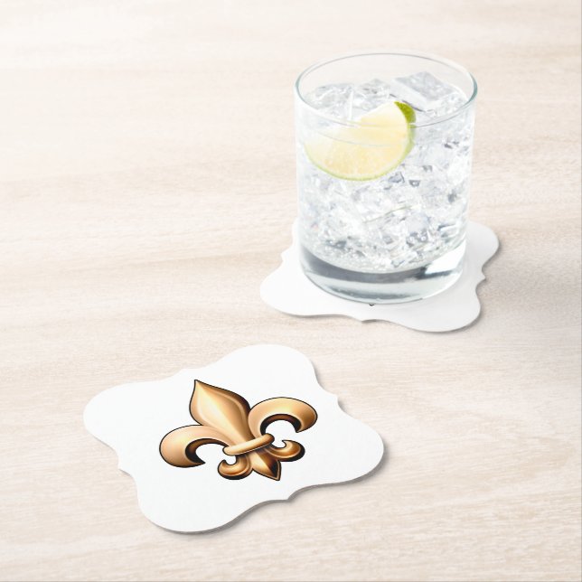 Fleur De Lis Coasters - White & Gold (Insitu)