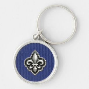 Fleur de Lis Cobalt Blue Key Ring
