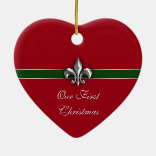 Fleur de Lis Couple First Christmas Ceramic Tree Decoration
