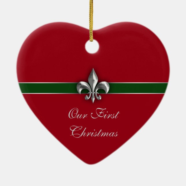 Fleur de Lis Couple First Christmas Ceramic Tree Decoration (Back)