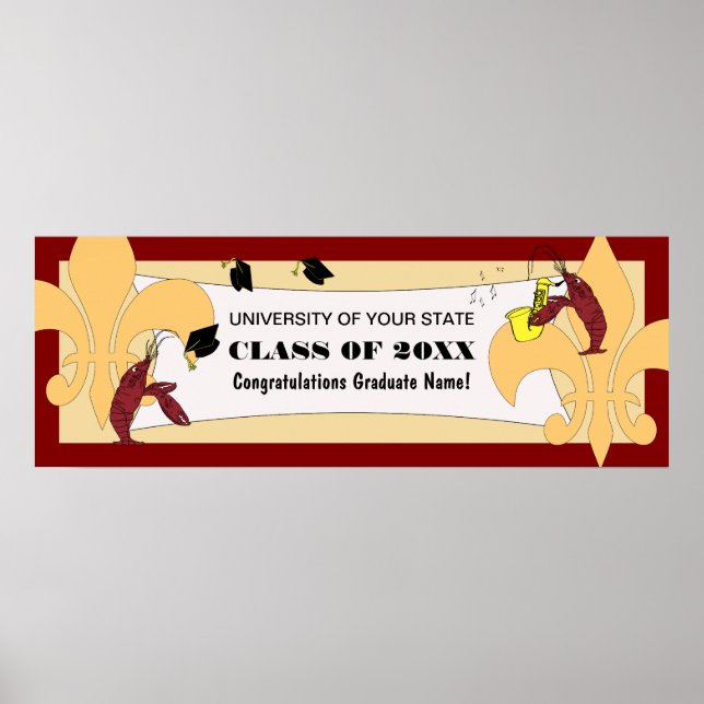 Fleur de Lis Crawfish Graduation Banner Poster (Front)