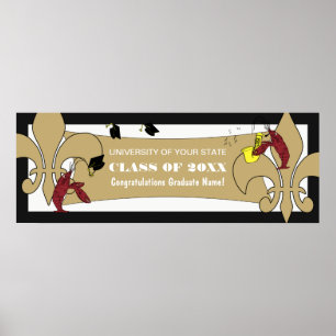 Fleur de Lis Crawfish Graduation Banner Poster