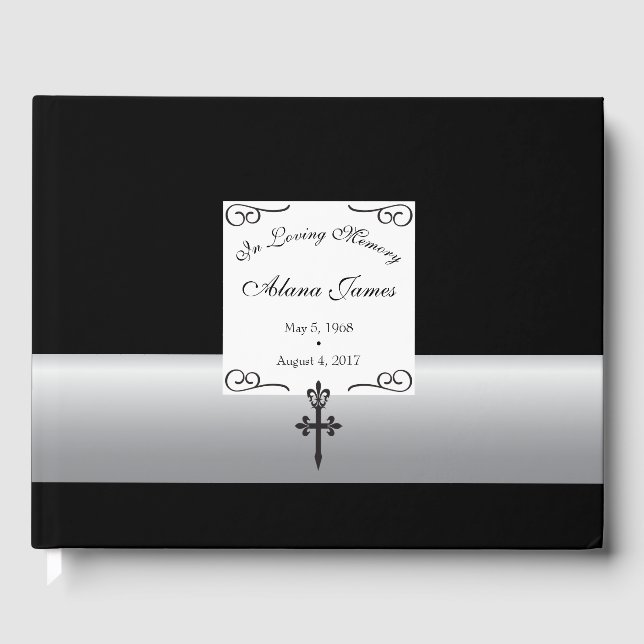 Fleur De Lis Cross Funeral Guest Book (Front)