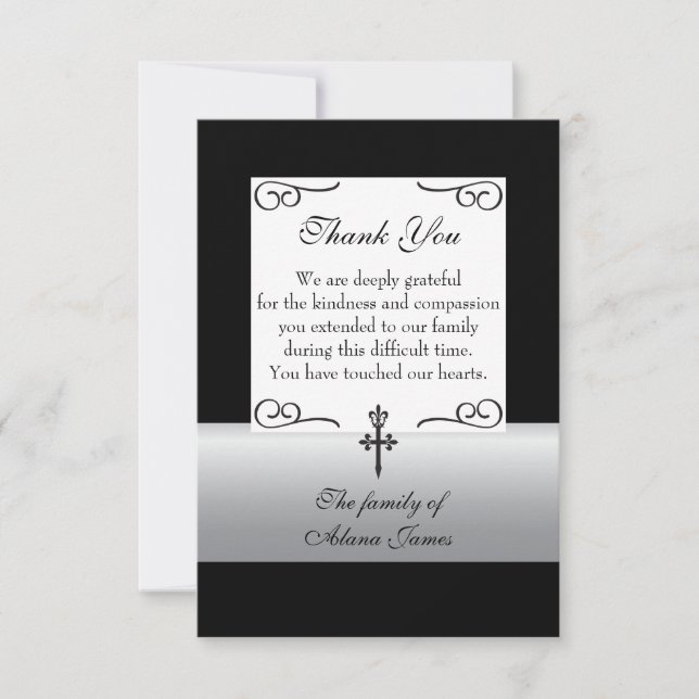 Fleur De Lis Cross Sympathy Thank You Card (Front)