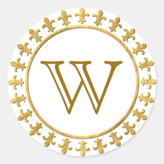 Fleur-de-lis Customisable Monogram Classic Round Sticker (Front)