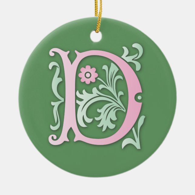 Fleur-de-lis D Monogram Ceramic Tree Decoration (Front)