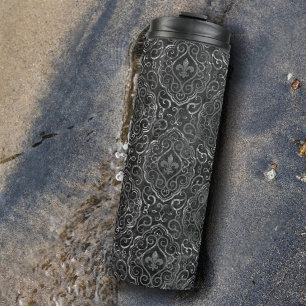Fleur de Lis Damask Modern Vintage Floral Grunge Thermal Tumbler