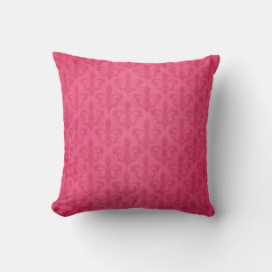 Fleur de lis damask red pink throw pillow