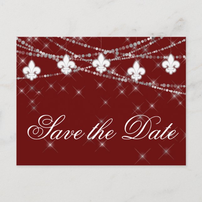 Fleur de Lis Dark Red Lights | Crimson Wedding Announcement Postcard (Front)