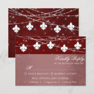 Fleur de Lis Dark Red Lights   Elegant Entree RSVP Card