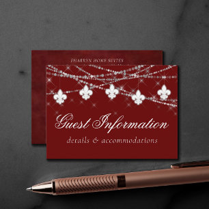 Fleur de Lis Dark Red Lights   Elegant Guest Info Enclosure Card