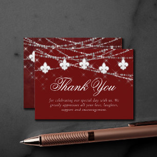 Fleur de Lis Dark Red Lights   Elegant Thank You Enclosure Card