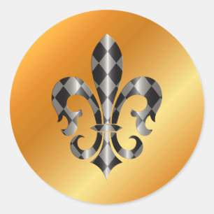 Fleur de Lis, DIY background+text Classic Round Sticker
