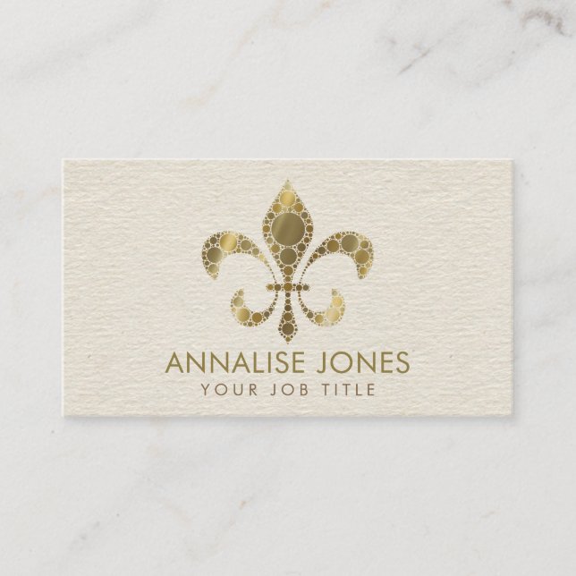 Fleur-de-lis  - Dot Art Golden Gradient Business Card (Front)