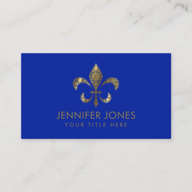 Fleur-de-lis  - Dot Art Golden Gradient Business Card (Front)