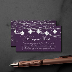 Fleur de Lis Eggplant Purple Lights   Book Request Enclosure Card