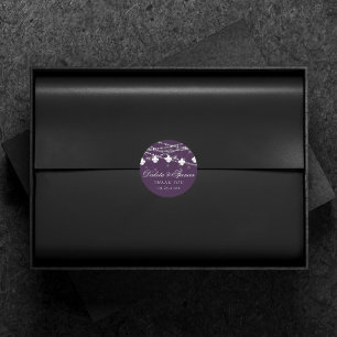 Fleur de Lis Eggplant Purple Lights   Dark Wedding Classic Round Sticker