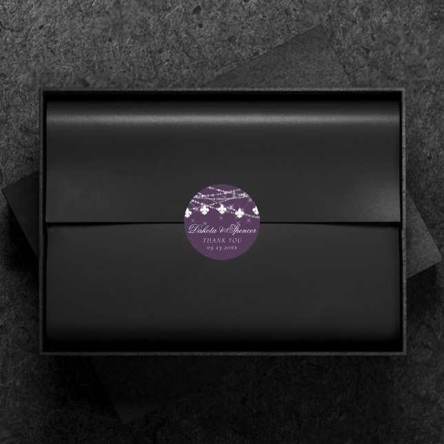 Fleur de Lis Eggplant Purple Lights | Dark Wedding Classic Round Sticker (Creator Uploaded)