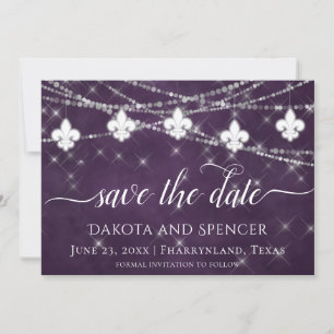 Fleur de Lis Eggplant Purple Lights   Dark Wedding Save The Date