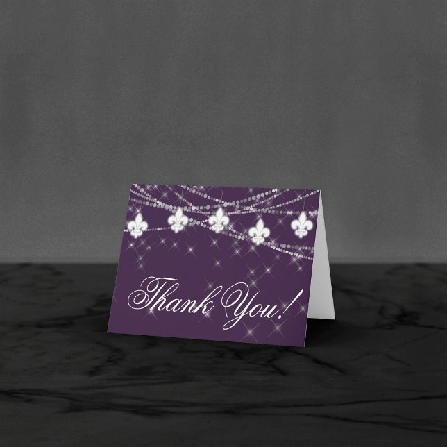 Fleur de Lis Eggplant Purple Lights | Moody Photo Thank You Card (Creator Uploaded)