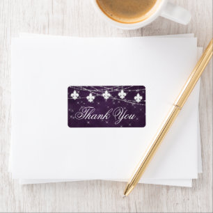 Fleur de Lis Eggplant Purple Lights   Thank You Label