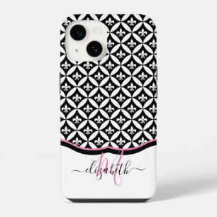 Fleur de Lis Eternity Pattern Monogram - Black iPhone 14 Case